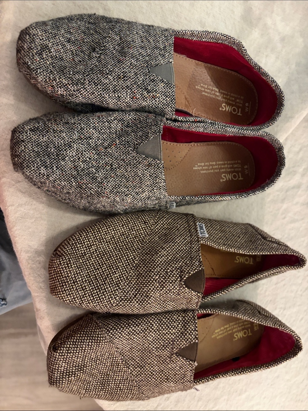 Retro TOMS (had awhile) Classic Slip-Grey/Black and Brown, priced as set of two